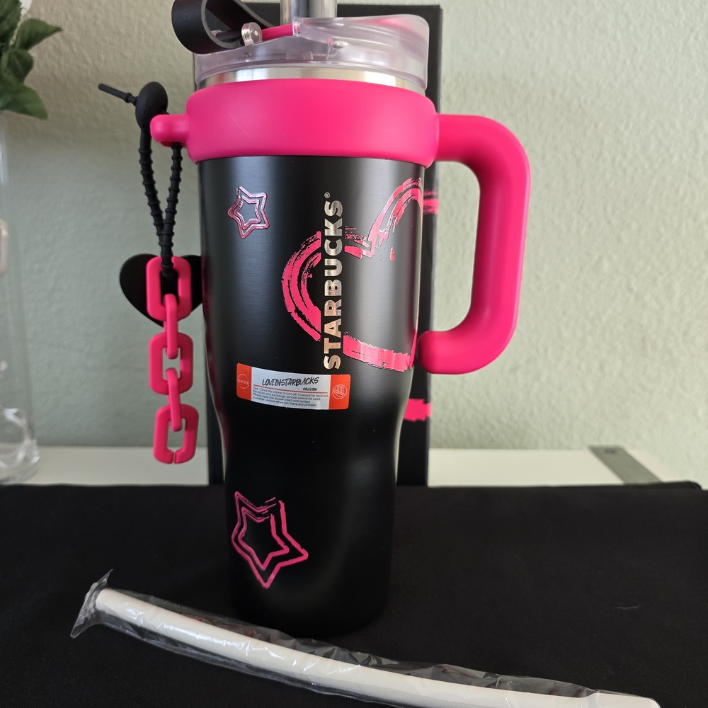 Starbucks Black and Pink Tumbler with Straw